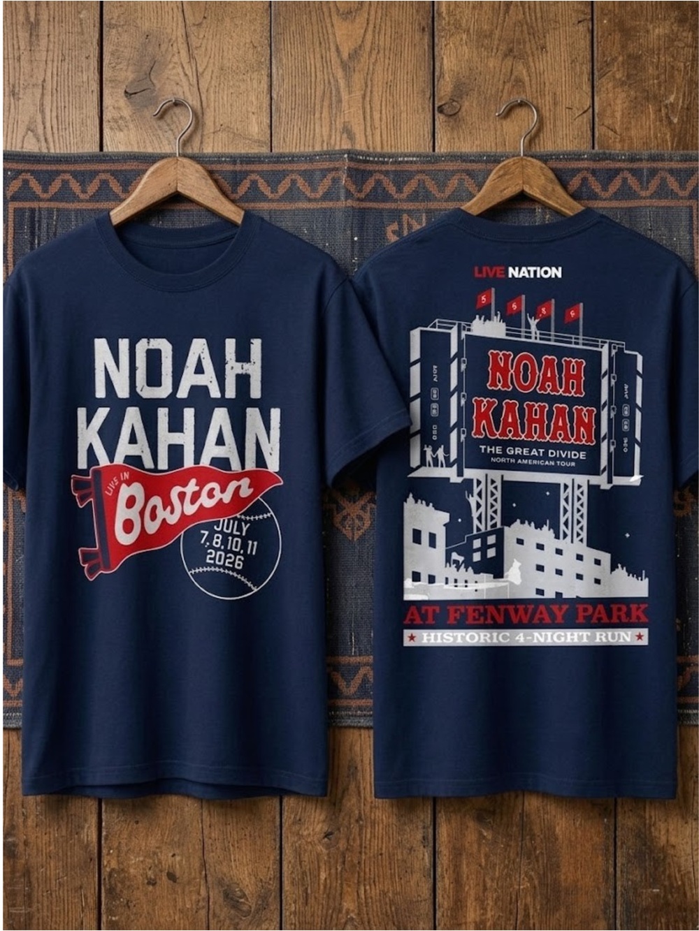 Noah Kahan Boston Tour Tee - Navy with Red & White Graphics